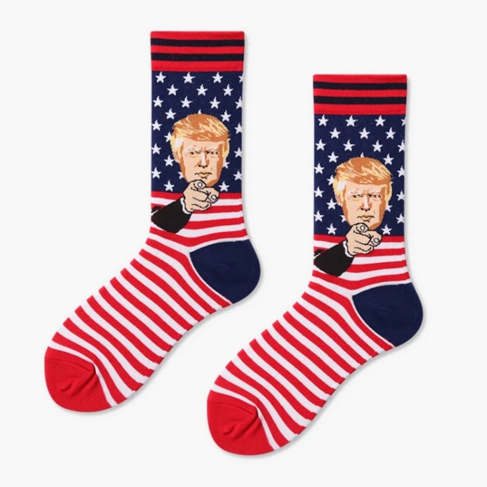 Donald Trump Red White Blue Striped Stars Socks